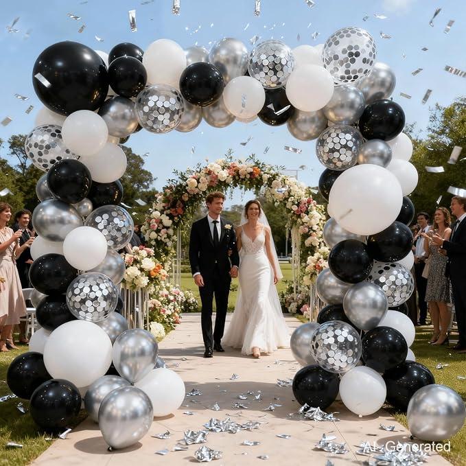 Zesliwy Black Silver White Balloons Set, Party Decor | Metallic Silver - Image 7