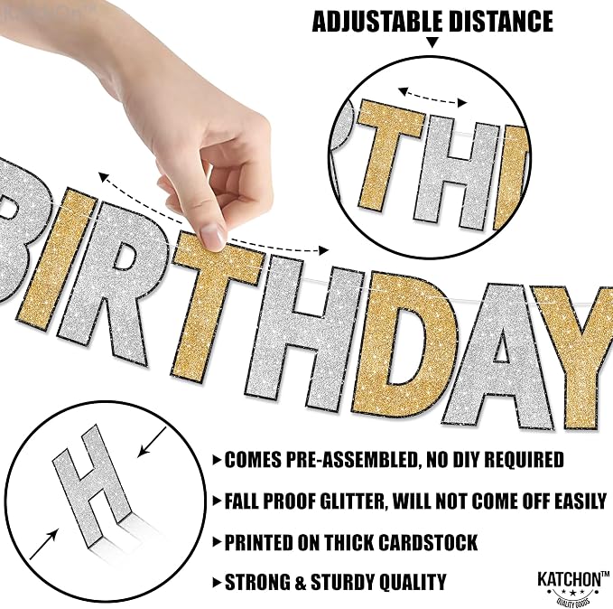 KatchOn Wall Banner for Gold and Silver Happy Birthday Decorations 10 Ft | - Image 3