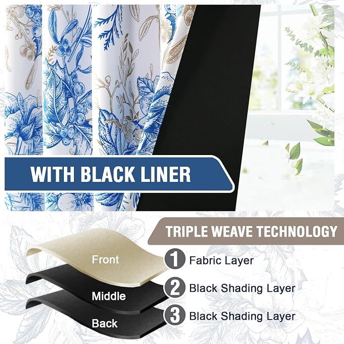 H.VERSAILTEX 100% Blackout Curtains 63 inch Length Vintage Floral Printed - Image 6