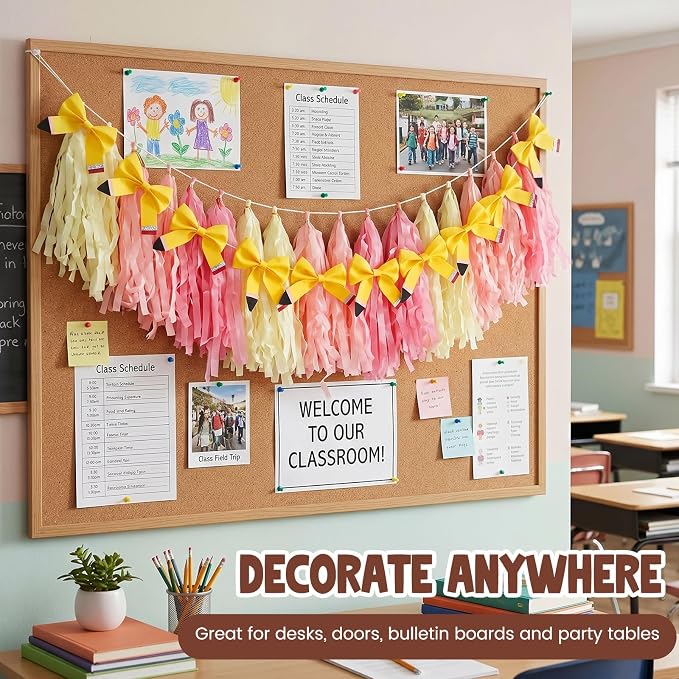 2 Pcs Teacher Table Skirt Desk Garland Decor | Pencil Bow, Standing Rolling Desk - Image 4