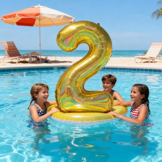 Jonhamwelbor 40 Inch Laser Gold Number 2 Balloon Foil Mylar Giant Balloon - Image 5