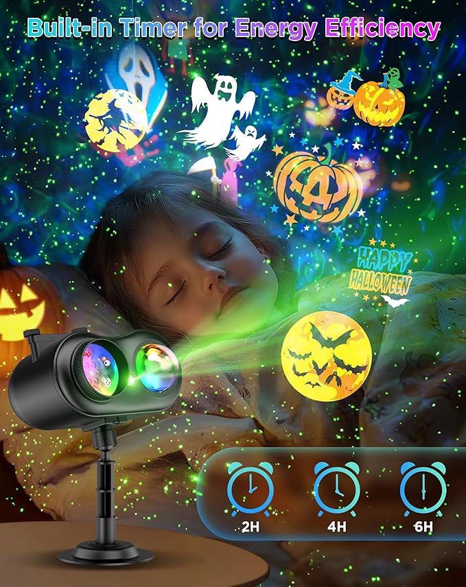 Halloween Christmas Projector Lights Outdoor, 8 Brighter HD Holiday Patterns with Firefly & Ocean Wave Effects, 10 Slides, Waterproof Snowflake Projector with Timer for House Garden Yard Xmas New Year