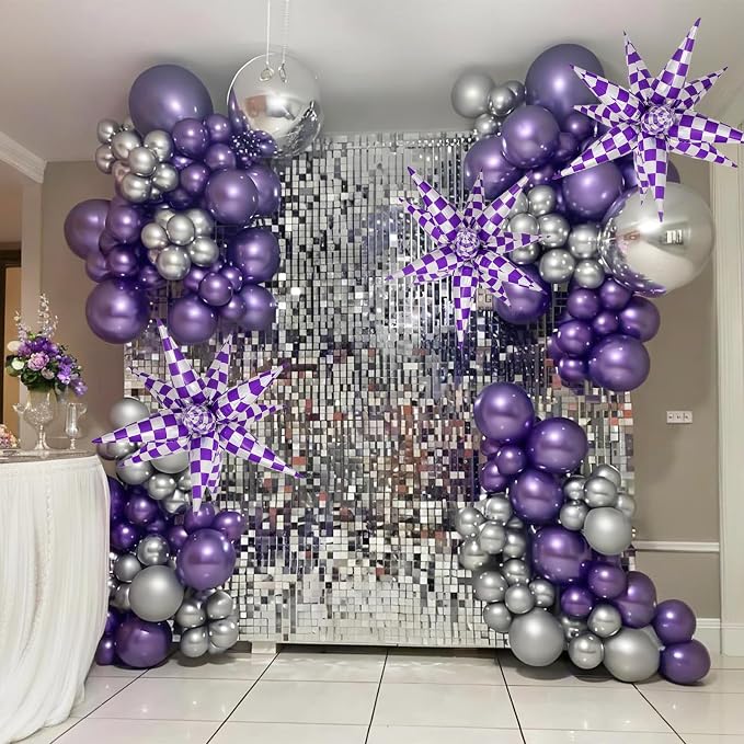 Purple Gingham Balloons Check Balloons Gingham Birthday Party Decorations - Image 4