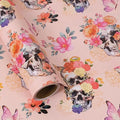 Aimyoo Gothic Wrapping Paper Roll, 17 Inch X 16.5 Feet Skull Floral Butterfly Design Gift Wrap Paper for Mother's Day, Birthday Bridal Shower