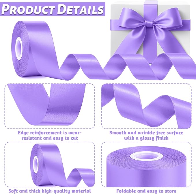 1 1/2In 30Yards Violet Ribbon for Gift Wrapping Birthday Graduate DIY Craft | - Image 3