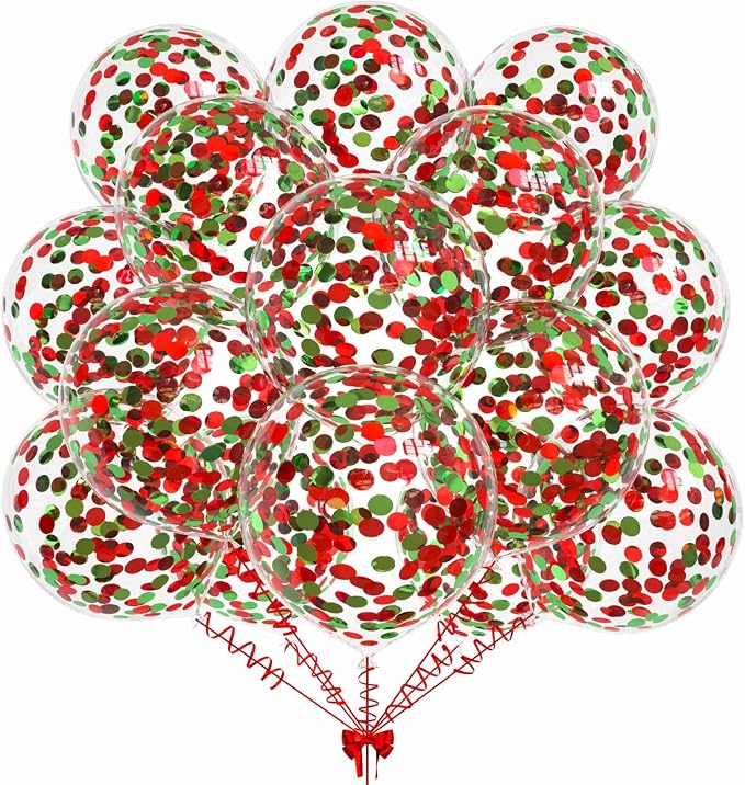50pcs Red and Green Foil Confetti Balloons, 12 inch Latex Balloon by KALOR