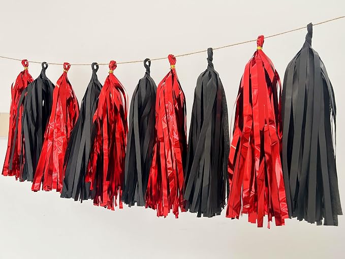Generic 20 PCS Red and Black Tassel Garland Banner Tissue Paper Tassels - Image 3