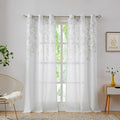Yellow Leaf Floral Print Metallic Sheer Curtain by CentralPark