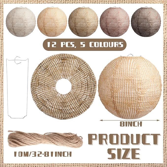 Rossesay 12 Pcs Burlap Hanging Paper Lantern 8 Inch Back to School Party - Image 2