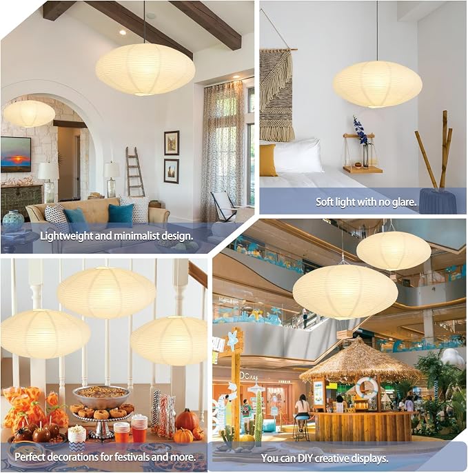 2 Pack White Oval Paper Lantern Lampshades, 20 x 10 Inch Hanging Paper Lanterns - Image 5