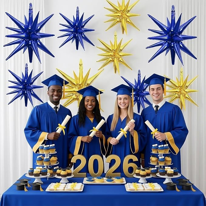 9Pcs Navy Blue Gold Star Balloons, Large Navy and Gold Explosion Star Foil - Image 4