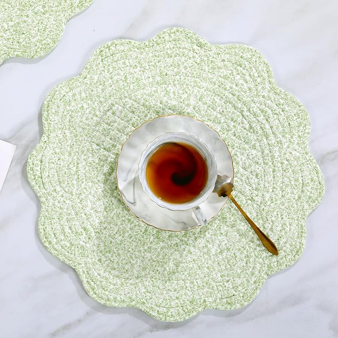 HOMBYS Quilted Placemats Set of 6 Washable Round Placemats - Image 4