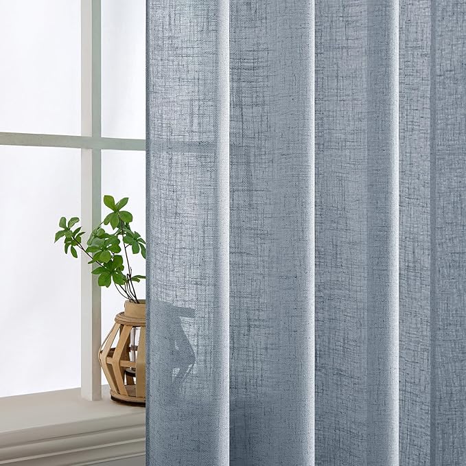 MIULEE Chambray Blue Linen Curtains 52x108 Inches Long 2 Panels - Image 5