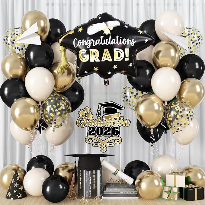Black and Gold Balloons Graduation Balloon by Froova