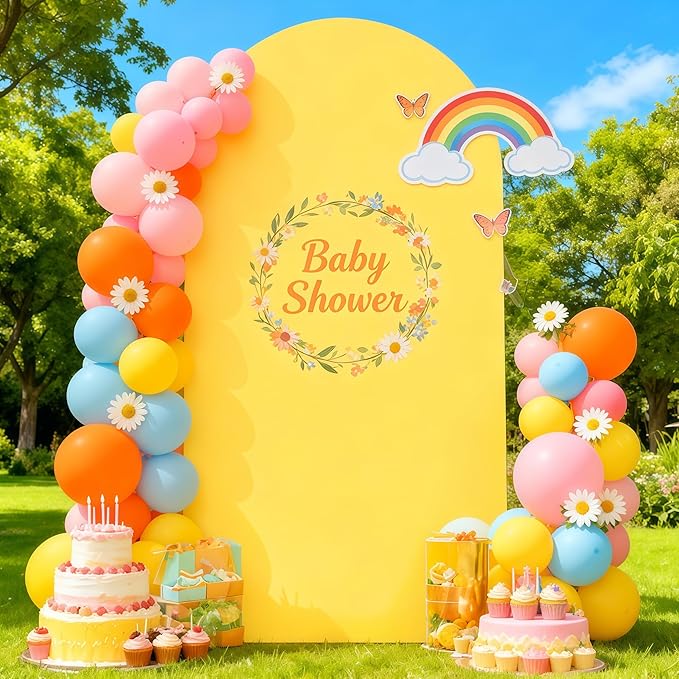 6.6FT Yellow Arch Backdrop Cover - Polyester Fitted Wedding Arch Stand Covers Round Top Chiara Arch Backdrop Cover for Birthday Party Banquet Photo Background Decoration