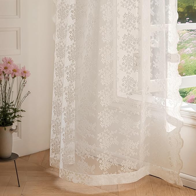 Anmao Vintage Lace Curtains 72 Inches Long 2 Panels Set, Romantic Elegant Light - Image 7