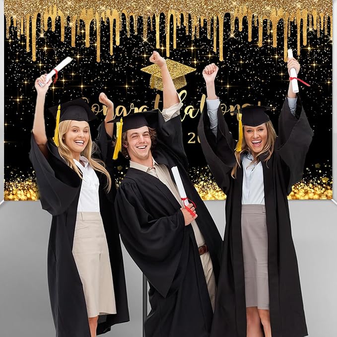 Mocsicka 10x7ft Graduation Backdrop 2026 Black and Gold Graduation Decorations - Image 4