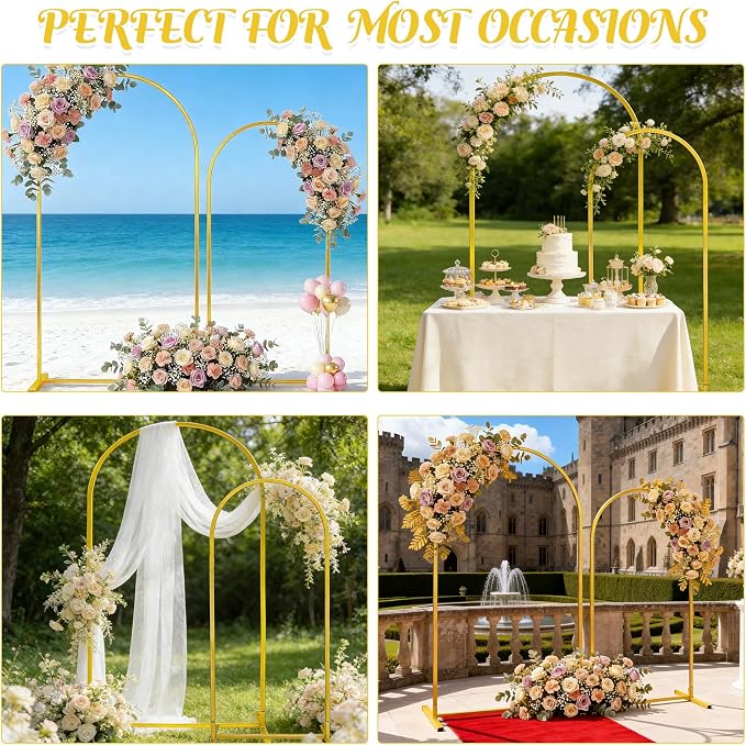 Gold Metal Arch Backdrop Stand 2 Set 7.2FT, 6FT Wedding Arch Stand Arched Door - Image 7