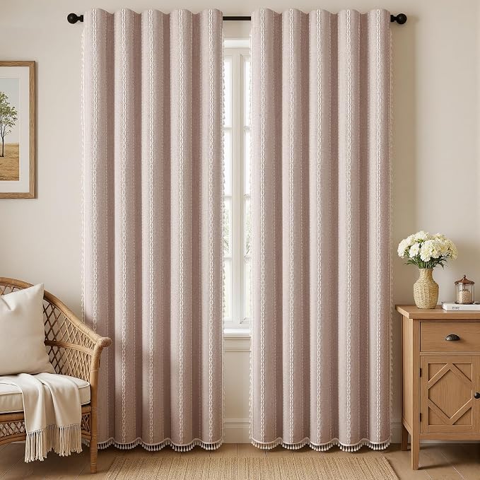 Light Brown 100% Boho Blackout Curtains 84 Inch 2 Panels | Vintage Farmhouse - Image 2