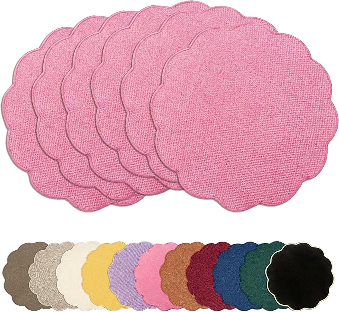 AHHFSMEI Round Faux Linen Placemats Set of 6 Heat Resistant Non-Slip Stain by AHHFSMEI