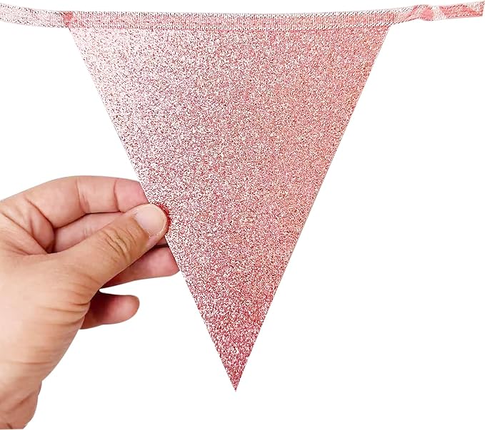 Dusty Rose Pink Buffalo Plaid Rose Gold Party Decorations Pennant Banner Flag - Image 5