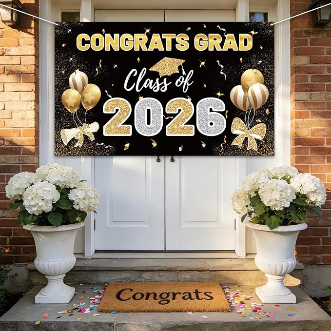 STARSIDE 2026 Graduation Backdrop 70.8x43.3 Inch Black Gold | Congrats Grad - Image 7