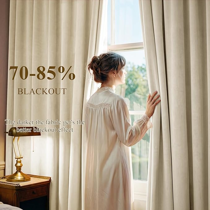 Beige Velvet Drapes Extra Long Privacy - Image 3