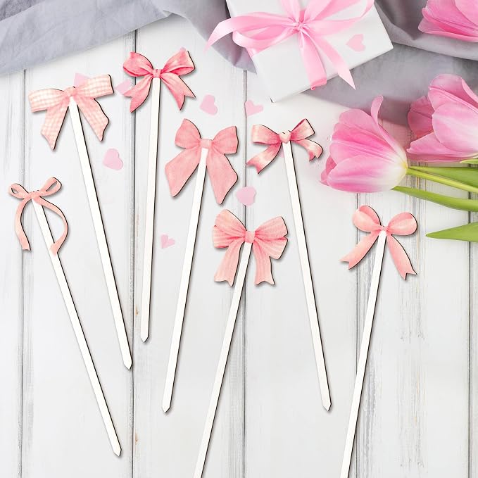TICIAGA Pink Bow Wooden Picks - Image 3