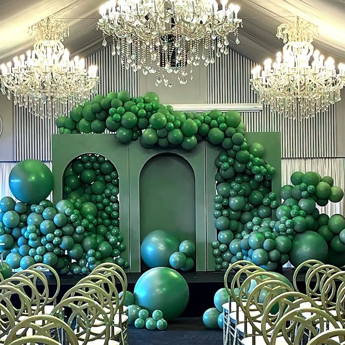 PartyWoo Pearl Dark Green Balloons 140pcs Pearl Emerald Hunter Forest Green | - Image 4