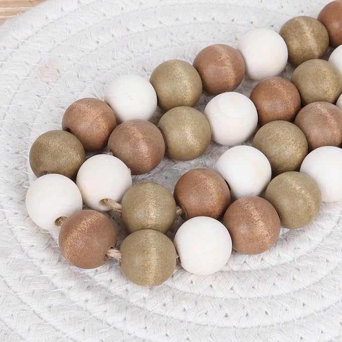Meplait Wood Bead Garland, 39in Decorative Tassels Garland, Coffee&Natural | - Image 5