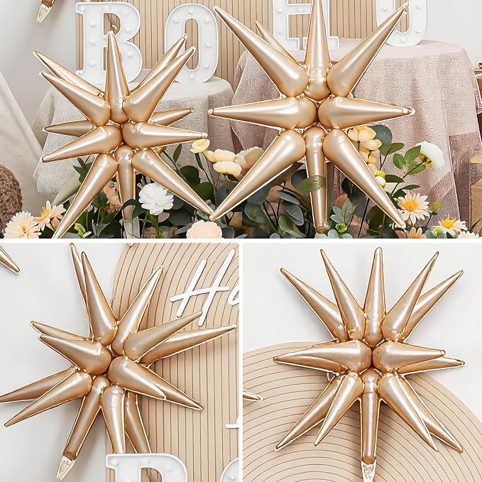9Pcs Beige Star Balloons, Large Explosion Star Foil Balloons, Cream Caramel - Image 4