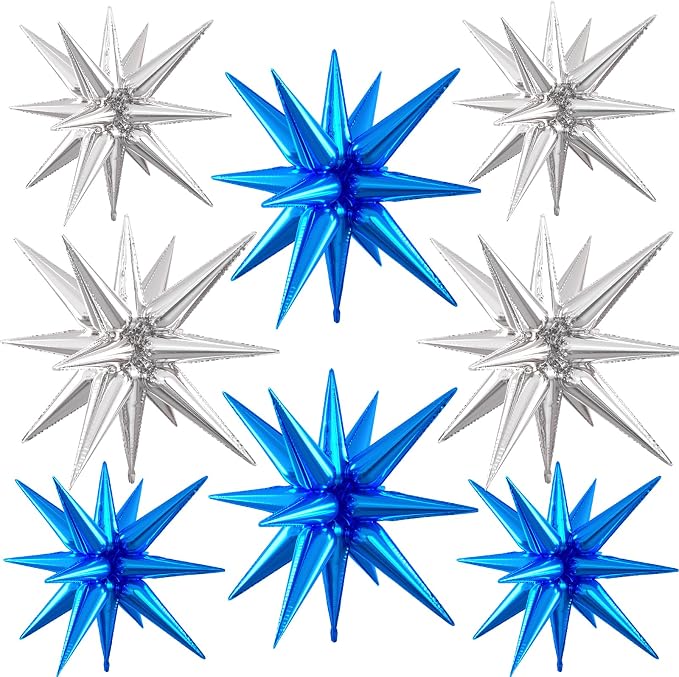 Blue Silver Star Balloons, 22/27 Inch Silver and Dark Blue Star Foil Balloons by Paready