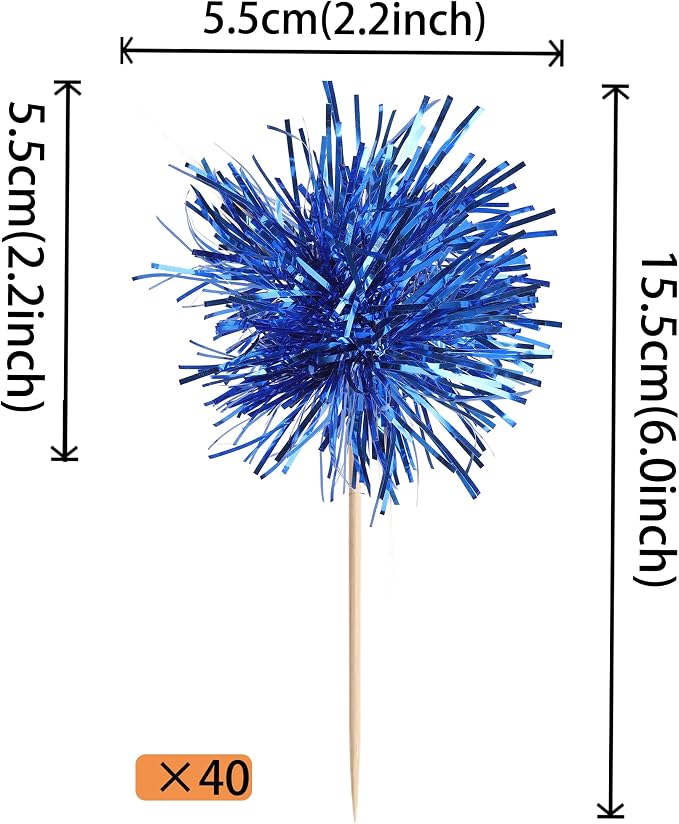 40 PCS Foil Firework Cupcake Toppers Sparkle Tinsel Cupcakae Picks Sparkler - Image 2