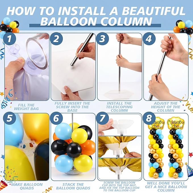 Hicarer 8 Sets Balloon Column Stand, 7ft Adjustable Metal Telescopic Pillar Set - Image 6