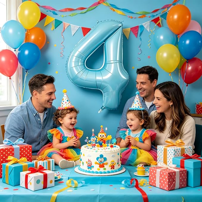 40 Inch Light Blue Number 4 Balloon | 4 Birthday Balloon - Image 6