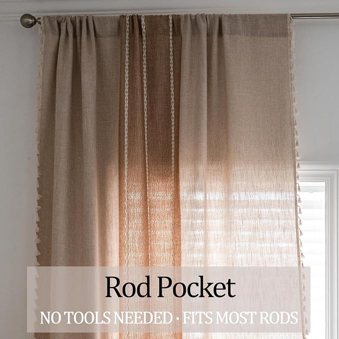 Sutuo Home Boho Curtains for Bedroom Living Room, Semi Blackout Linen Striped - Image 5