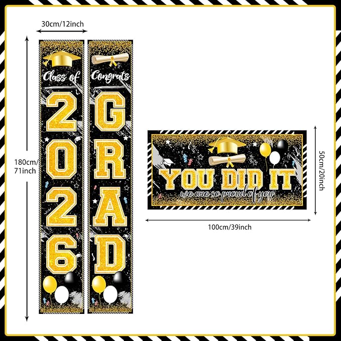 Black and Gold Graduation Decorations Class of 2026 Congrats Grad Banner Grad - Image 3