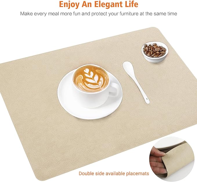 Vinyl Beige Placemats Set of 4 Wipeable Waterproof Table Mats | Heat Resistant - Image 2