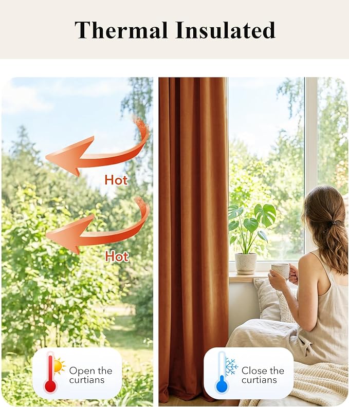 Burnt Orange Velvet Curtains Back Tab Extra Long, Window Back Tab Extra Long - Image 6