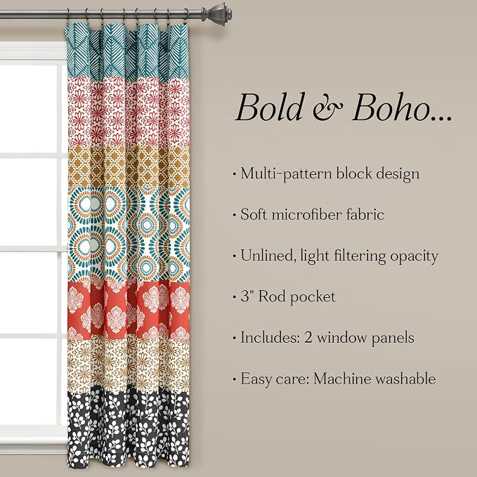 Lush Decor Bohemian Stripe Window Curtain Panels, Pair 52" W x 63" L Turquoise - Image 6