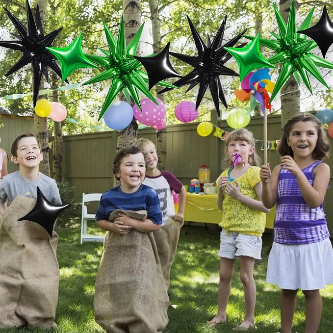 TONIFUL 22Inch 18Pcs Black Green Large Explosion Star Mylar Balloons and 10Inch - Image 5
