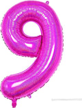 Hot Pink 9 Balloon, 40 Inch Large Laser Hot Pink Foil Helium Number Balloons 0-9 by KYGNE