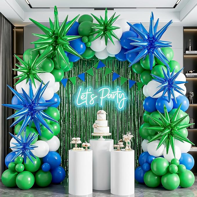 9Pcs Navy Blue and Green Star Balloons, Large Explosion Foil Balloons, Metallic - Image 6
