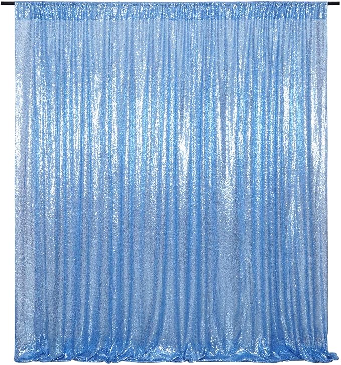 Poise3EHome Baby Blue Sequin Backdrop Curtain, 8FT x 10FT Sequin Photography by Poise3EHome