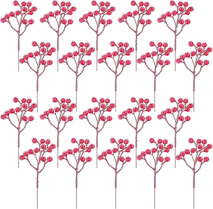 Fangoo 20 Pack 7 Inch Artificial Red Berry Picks by Fangoo