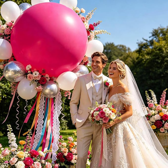 5Pcs Hot Pink Big Balloons 36 Inch, Round Large Latex Party Balloons - Image 5