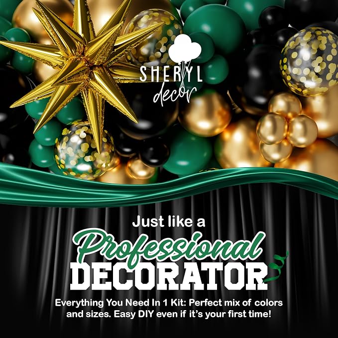 ALL-IN-1 Emerald Green Black Gold Balloons Arch Kit - Image 8