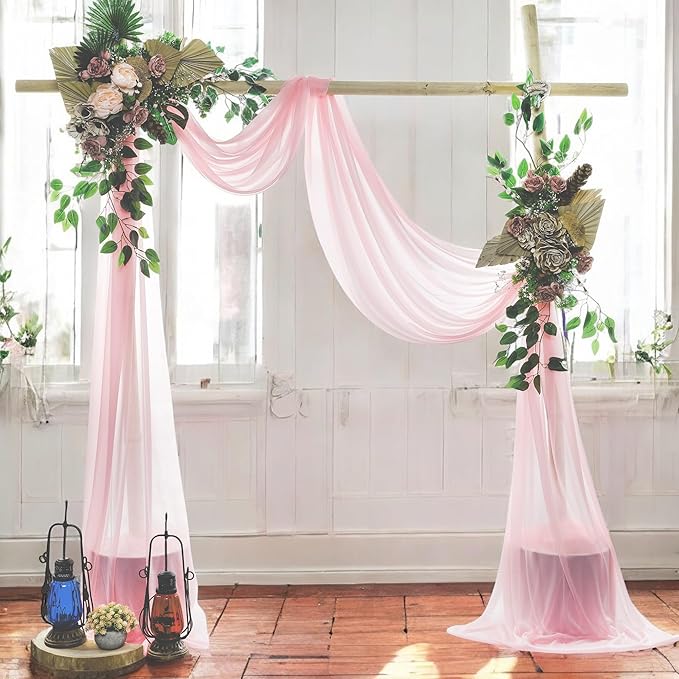 MDS Halloween Chiffon Draping Fabric - 2 Panel, 30" Wide x 75ft Long - Sheer Spooky Arbor & Canopy Drapery for Haunted House Backdrops, Party Ceilings, DIY Costumes & Themed Events - Blush Pink