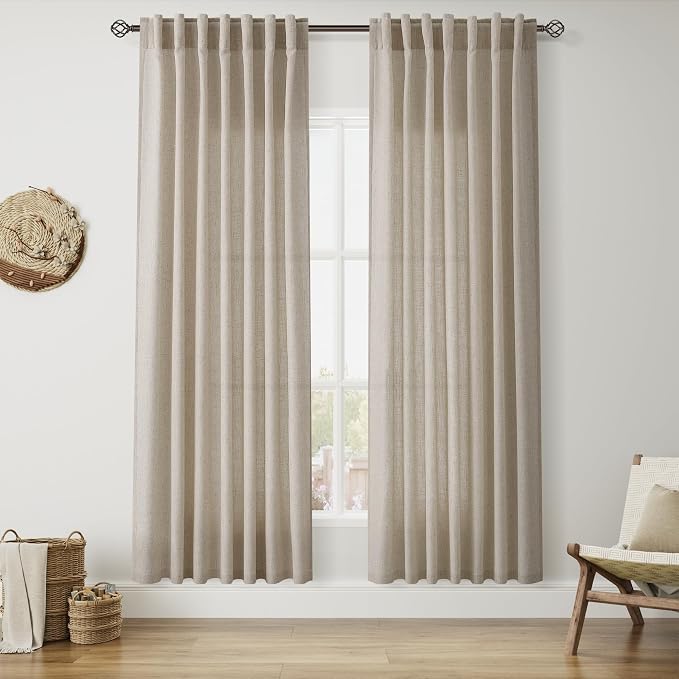 Cobblestone Linen Curtains 80 Inch Length by Nanspring