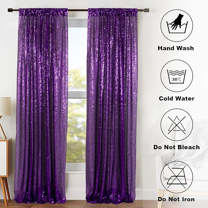 ShinyBeauty Sequin Curtains 2 Panels Purple 2FTx8FT Sequin Photo Backdrop Royal - Image 7